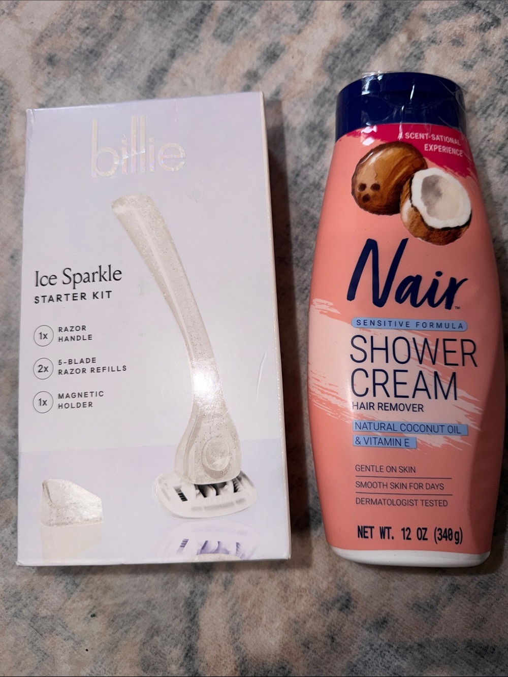Body Hair Removal Bundle- Billie Ice Sparkle Starter Kit & Nair Shower Cream